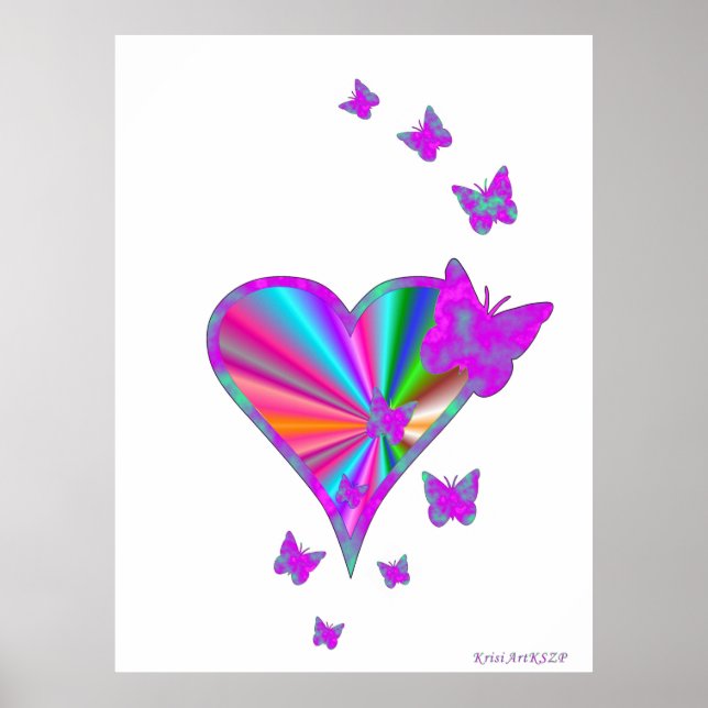 Rainbow heart and Butterfly Poster (Front)