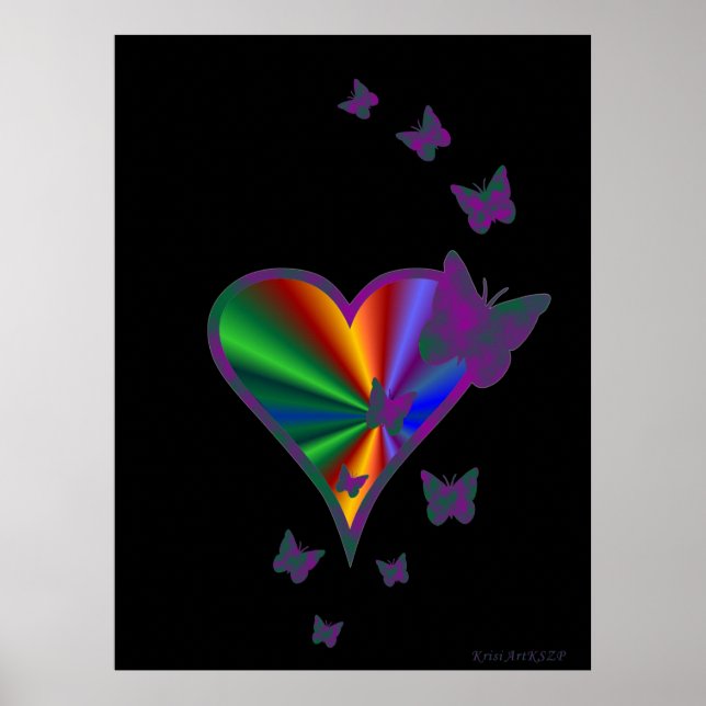 Rainbow Heart and Butterfly Poster (Front)