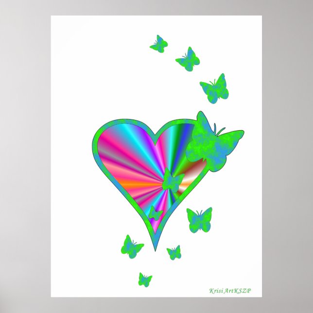 Rainbow heart and Butterfly Poster (Front)
