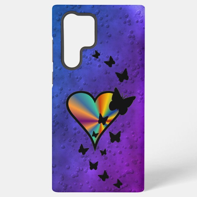 Rainbow Heart and Butterfly Samsung Galaxy S22 Ultra Case (Back)