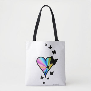 Rainbow heart and Butterfly Tote Bag