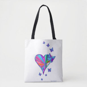 Rainbow heart and Butterfly Tote Bag