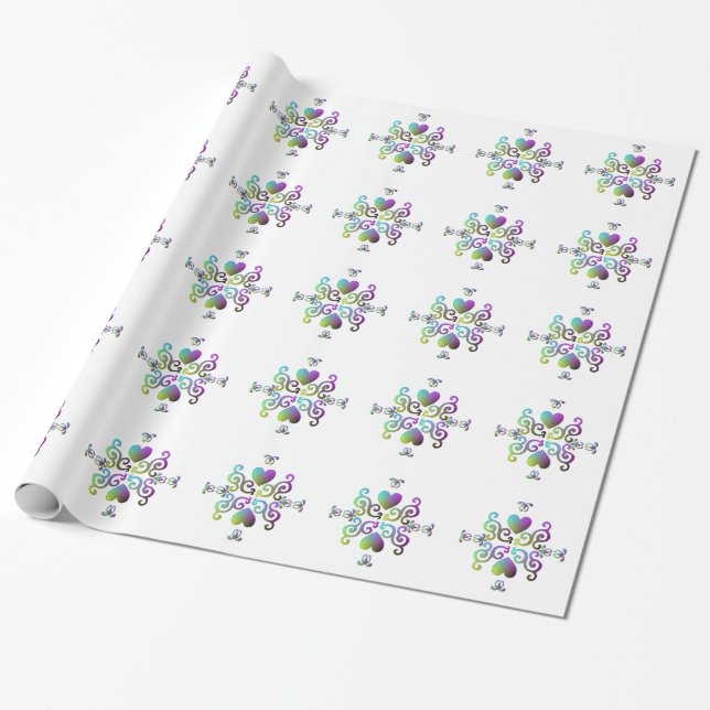 Rainbow Heart and Lily Wrapping Paper (Unrolled)