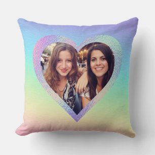 Rainbow Heart Best Friends Custom Photo Cushion