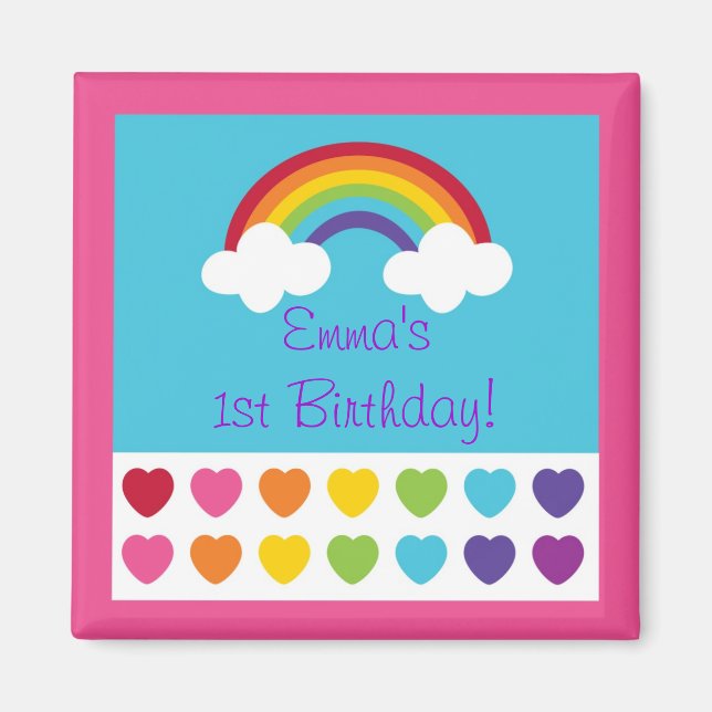 Rainbow Heart Birthday Party Favour Magnets (Front)