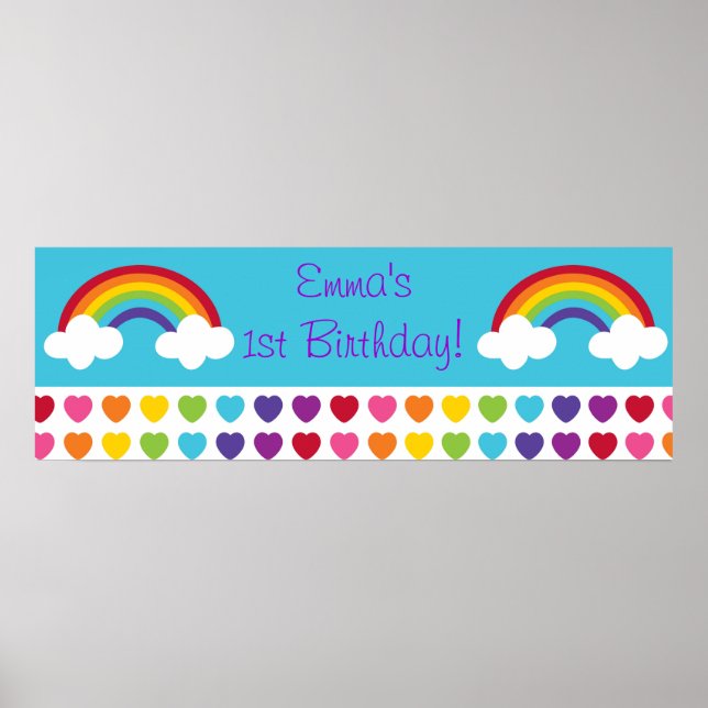 Rainbow Heart Birthday Personalised Banner Sign (Front)