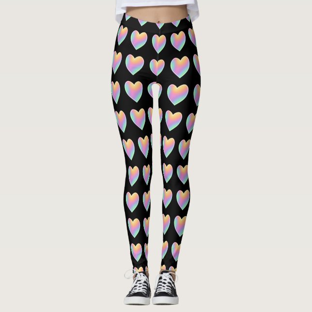 Rainbow Heart Black Leggings (Front)