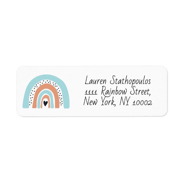 Rainbow Heart Blue Peach Return Address Label (Front)