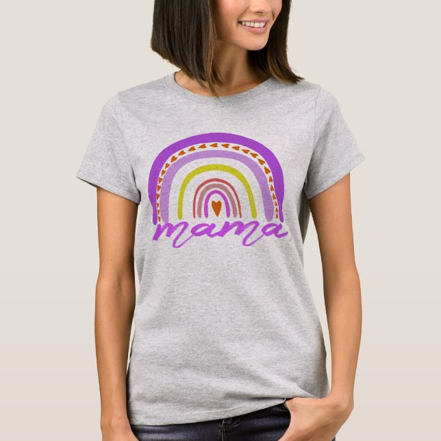 Rainbow Heart Boho Doodle Mama T-Shirt. T-Shirt (Front)