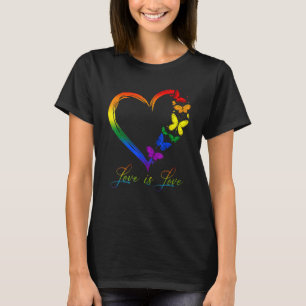 Rainbow Heart butterfly Love Is Love LGBT Gay Lesb T-Shirt