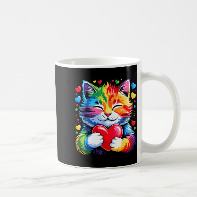 Rainbow Heart Cat, Cute Valentine Day For Kids Boy Coffee Mug (Right)