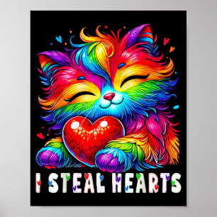 Rainbow Heart Cat, Cute Valentines Day For Kids Bo Poster