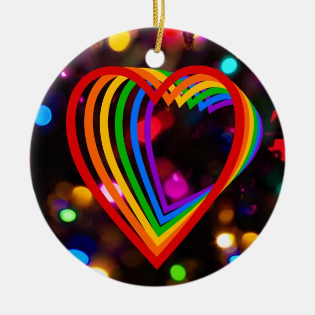 Rainbow Heart Ceramic Ornament (Front)