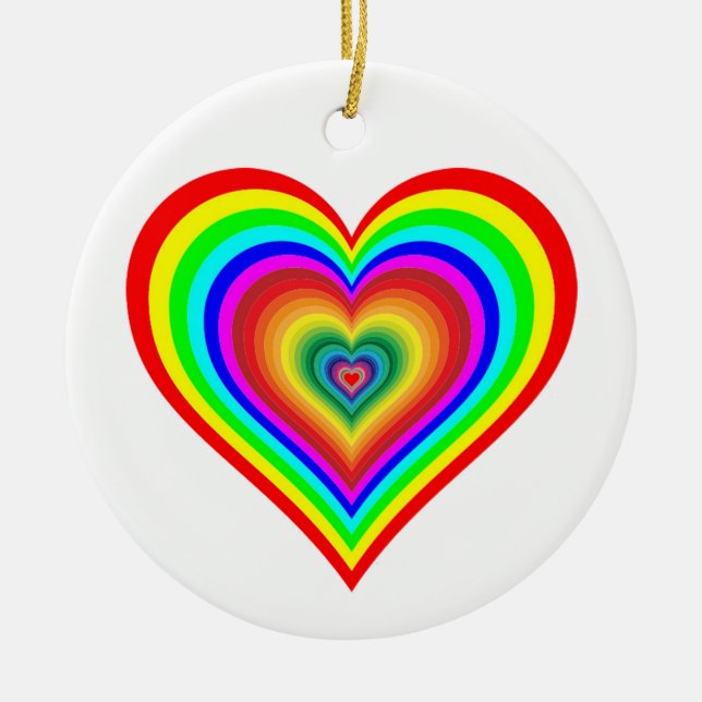 Rainbow heart ceramic tree decoration (Front)