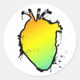 rainbow heart classic round sticker