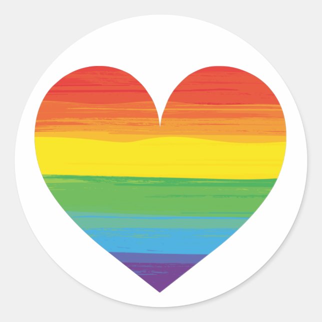 Rainbow heart classic round sticker (Front)