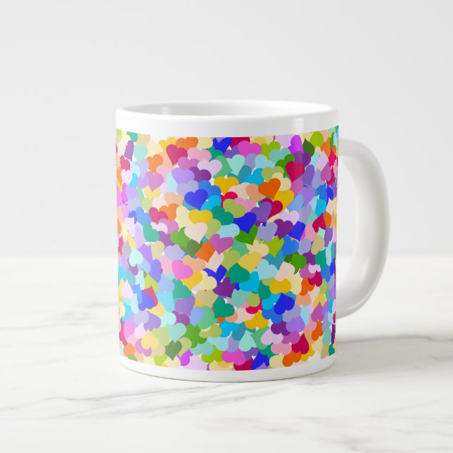 Rainbow Heart Confetti Large Coffee Mug (Front Right)