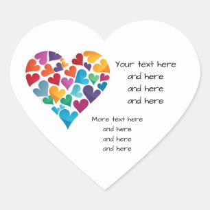 Rainbow Heart, Customise With Your Own Text,  Heart Sticker