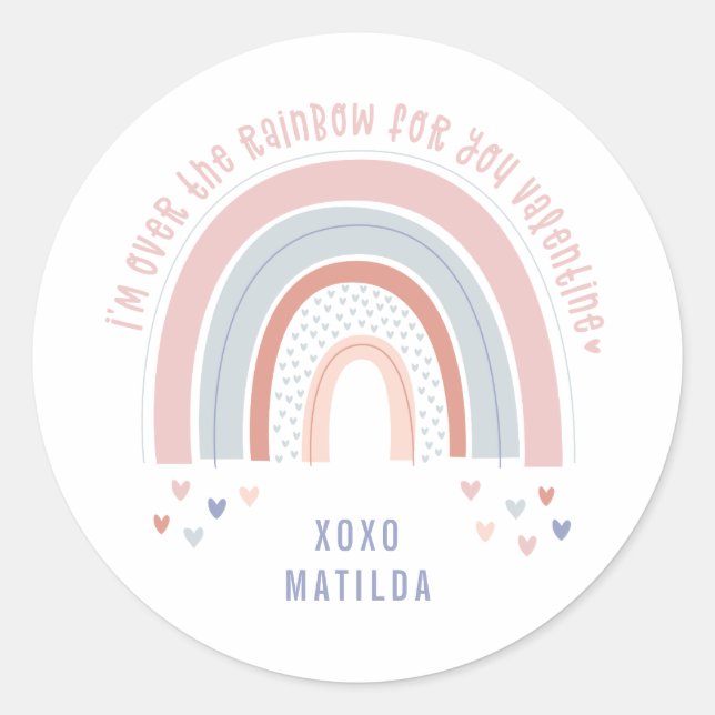 Rainbow heart cute classroom valentine classic round sticker (Front)