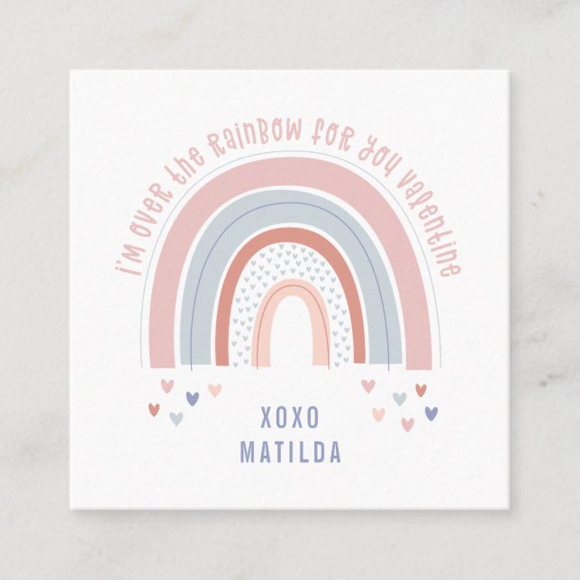 Rainbow heart cute classroom valentine square business card (Front)
