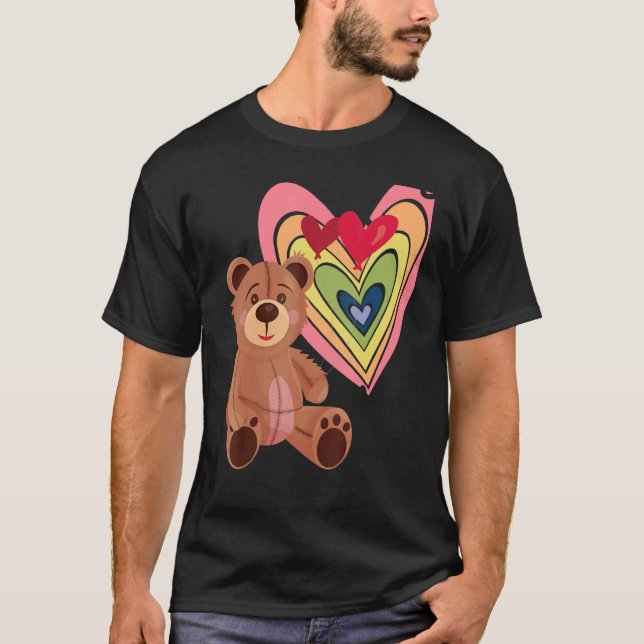 Rainbow Heart Cute Teddy Hug Time Teddy Bear T-Shirt (Front)