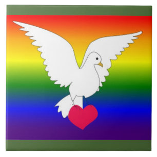 RAINBOW HEART DOVE CERAMIC TILE