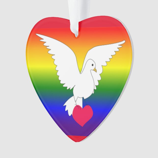 RAINBOW HEART DOVE ORNAMENT (Front)