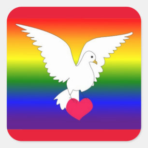 RAINBOW HEART DOVE SQUARE STICKER