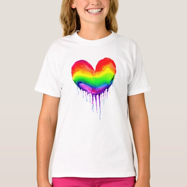 Rainbow Heart Dripping Paint T-Shirt (Front)