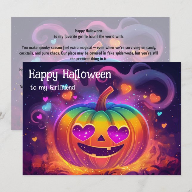 🌈🎃Rainbow Heart‑Eyes Pumpkin card (Front/Back)
