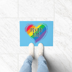 Rainbow Heart Flag Proud Dad LGBT Gay Pride Month Doormat