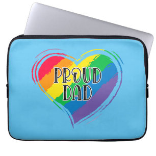 Rainbow Heart Flag Proud Dad LGBT Gay Pride Month Laptop Sleeve