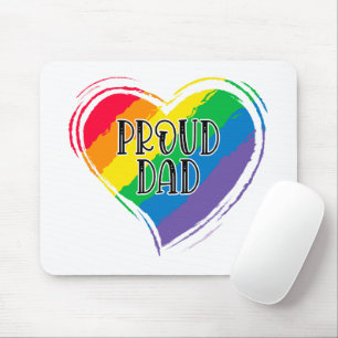 Rainbow Heart Flag Proud Dad LGBT Gay Pride Month Mouse Pad