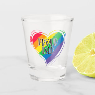 Rainbow Heart Flag Proud Dad LGBT Gay Pride Month Shot Glass
