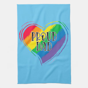 Rainbow Heart Flag Proud Dad LGBT Gay Pride Month Tea Towel