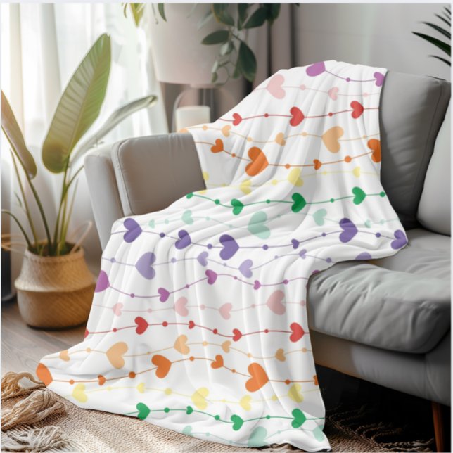 Rainbow Heart Garland Pattern Cosy & Colourful Lov Fleece Blanket (Creator Uploaded)