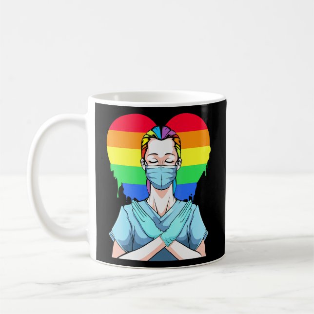 Rainbow Heart Gay Lesbian Bi Homosexual Nurse Doct Coffee Mug (Left)