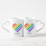 Rainbow Heart Gay Wedding Custom Newlywed Names Coffee Mug Set<br><div class="desc">Cute interlocking gay pride mugs for a LGBTQ couple in love on Valentine's Day. Personalise underneath the striped rainbow heart with you and your sweetheart's name for the perfect romantic LGBT gift.</div>