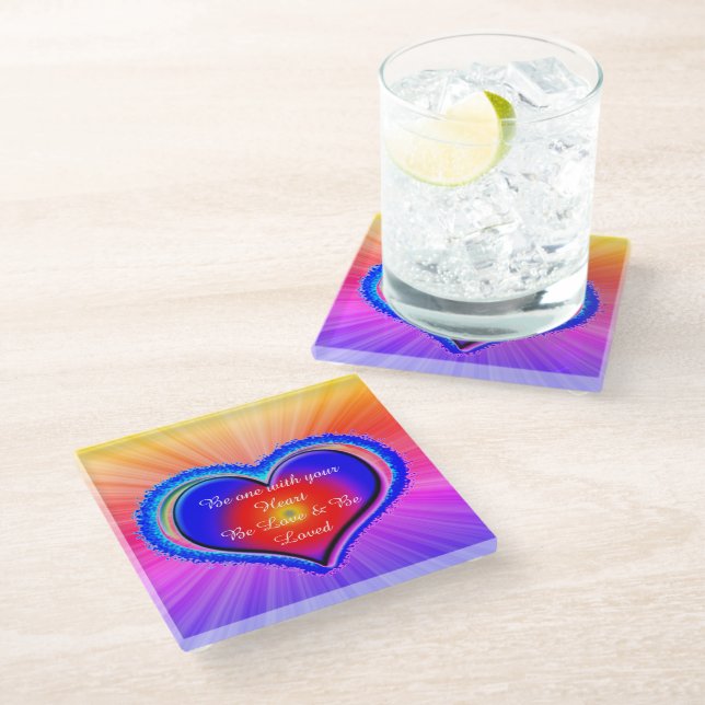 Rainbow Heart  Glass Coaster (Angled)