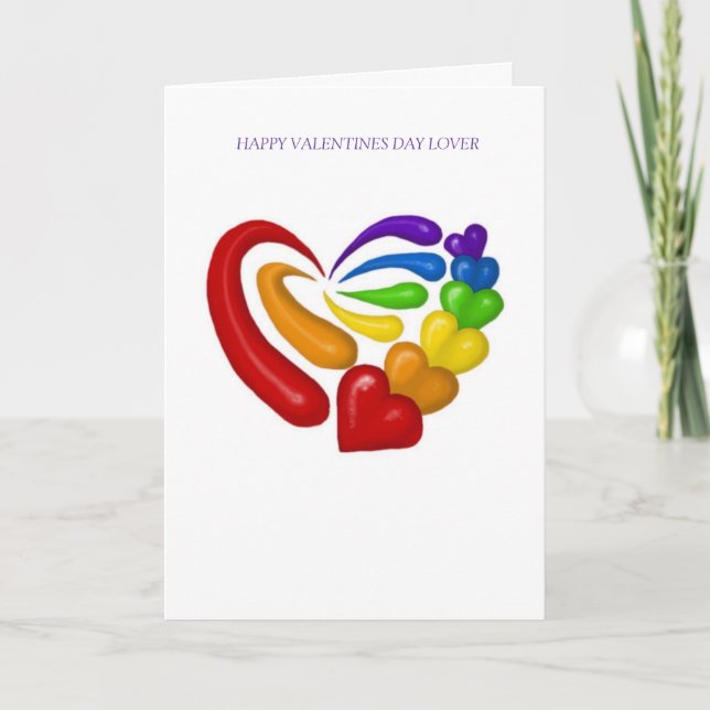 rainbow heart, HAPPY VALENTINES DAY LOVER Holiday Card (Front)