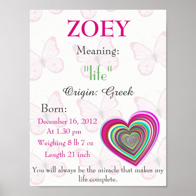 Rainbow heart hemed Name meaning keepsake nursery Poster (Front)