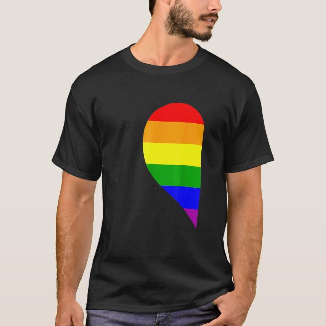 Rainbow Heart Lgbt Matching Gay Couple Valentine's T-Shirt (Front)