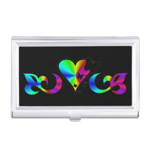 Rainbow Heart Lily and Butterfly Business Card Holder