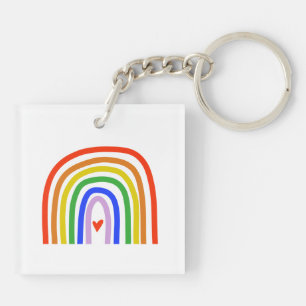 Rainbow Heart Love Artisan Colourful Kids Handrawn Key Ring