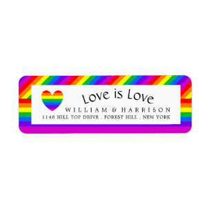 Rainbow Heart Love is Love Wedding Return Address Label