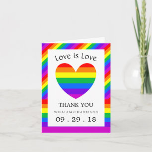 Rainbow Heart Love is Love Wedding Thank You Card