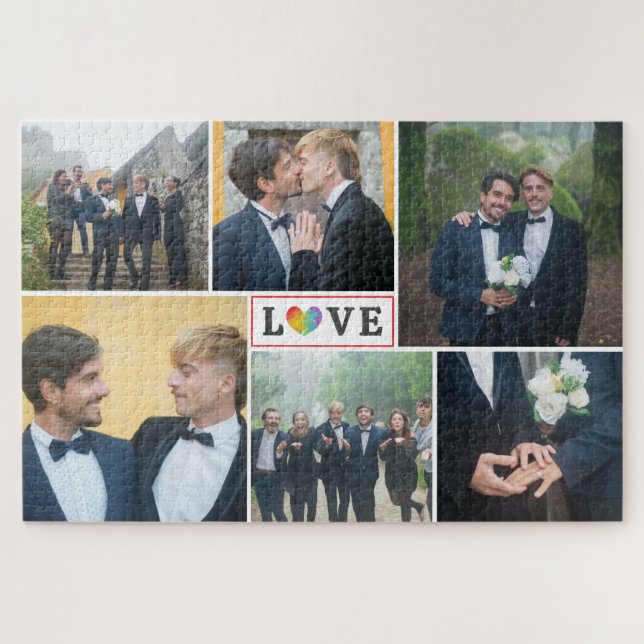 Rainbow Heart Love LGBT Wedding Photo Collage Jigsaw Puzzle (Horizontal)