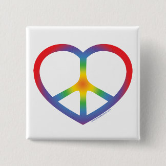Rainbow Heart, Love, Peace Sign 15 Cm Square Badge
