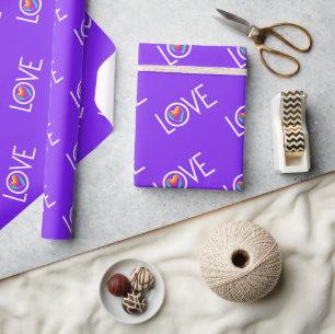Rainbow Heart Love Purple Wrapping Paper