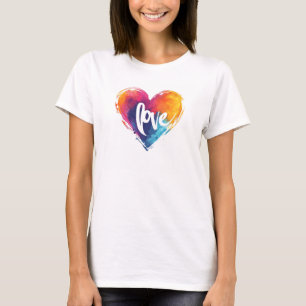 Rainbow Heart Love Slogan T-Shirt